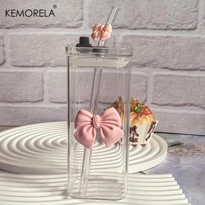 KEMORELA 4 ST Rosa Rosett Glasmugg 350 ml Glasmuggar För Utomhusbruk Kaffe Juice Mjölkte Med Lock och Sugrör Lämplig Som Gåva