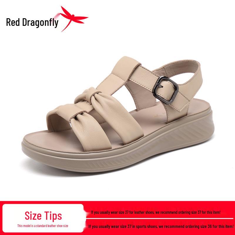 Red Dragonfly Women s Leather Flat Sandals - Thick Soft Sole, 2026 New Summer Collection for Mothers. 39
