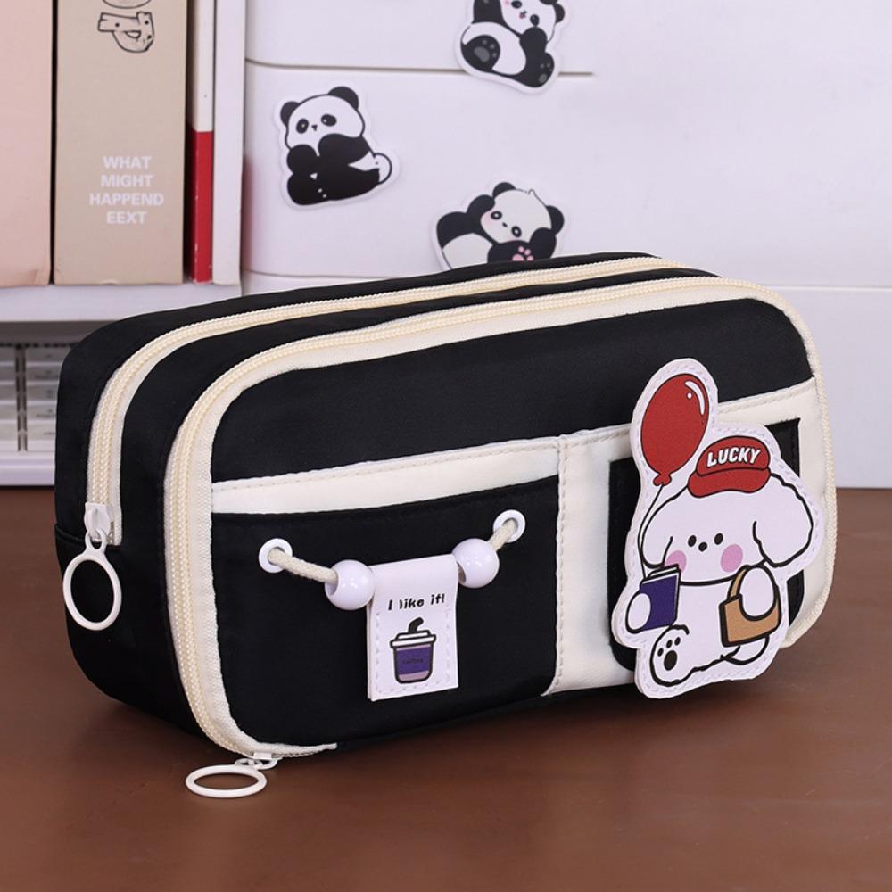 High Quality Black Cat Pen Bag Large Capacity Multilayer Stationery Bag Portable Pencil Case Back To School