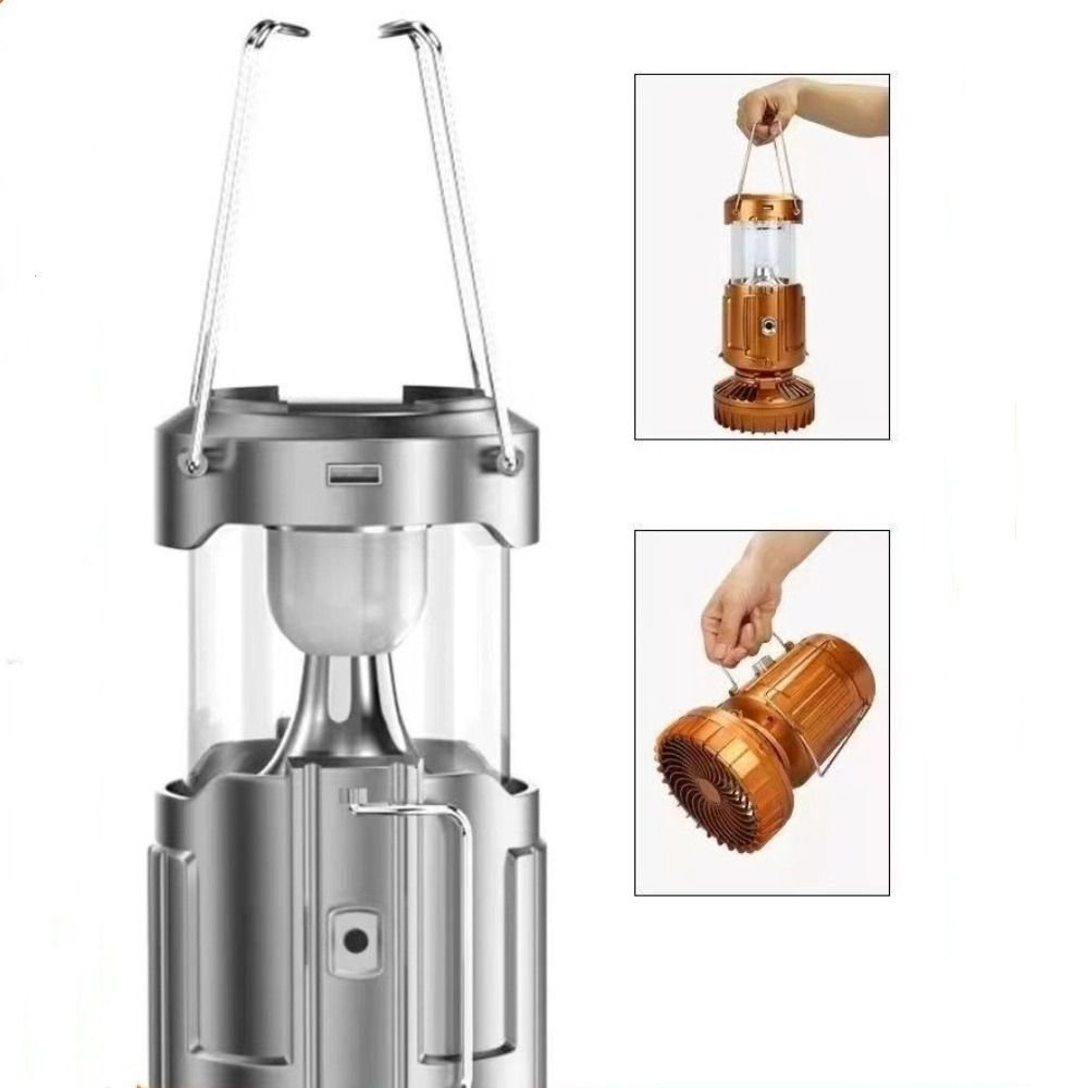 Portable Portable Electric Fan Solar Powered LED Fan Lantern  Outdoor Activities