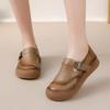 Fashion Original Natural Leather Shoes for Women Vintage Comfort Round Toe Buckl Flats Woman Slip On Orthopedic Loafers Ladies Moccasins
