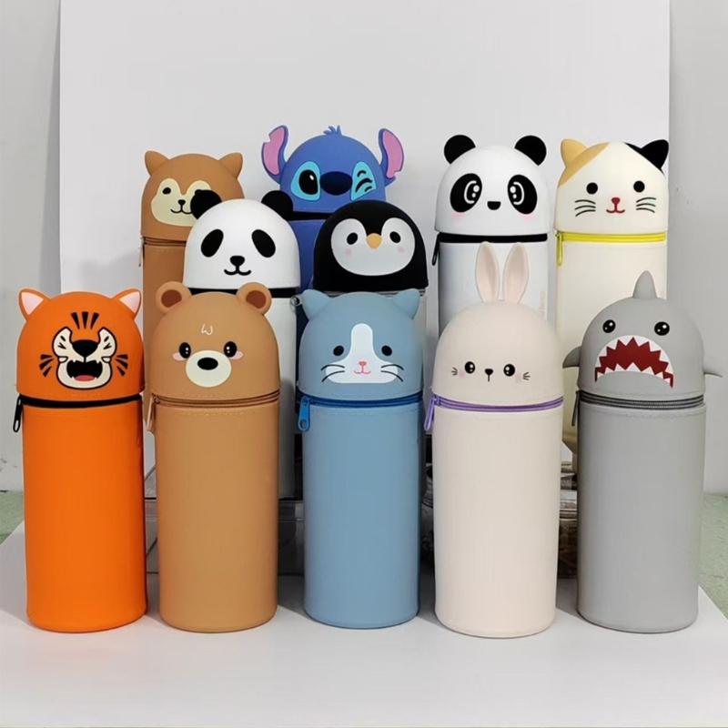Telescoping Pencil Case Big Capacity Expandable Pen Pouches Soft Silicone Pen Bag Standing Pen Case for Kid Student
