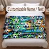 Soccer Theme Soft Blanket Personalized Custom Name Text Print Warm Blanket Home Sofa Bedroom Decor