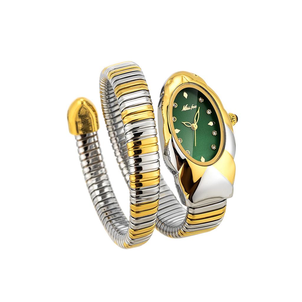 MISSFOX Women Snake Watch Bracelet Stainless Steel Fashion Gold Ladies Watches Clock Luxury Ladies Wristwatches Waterproof Watches