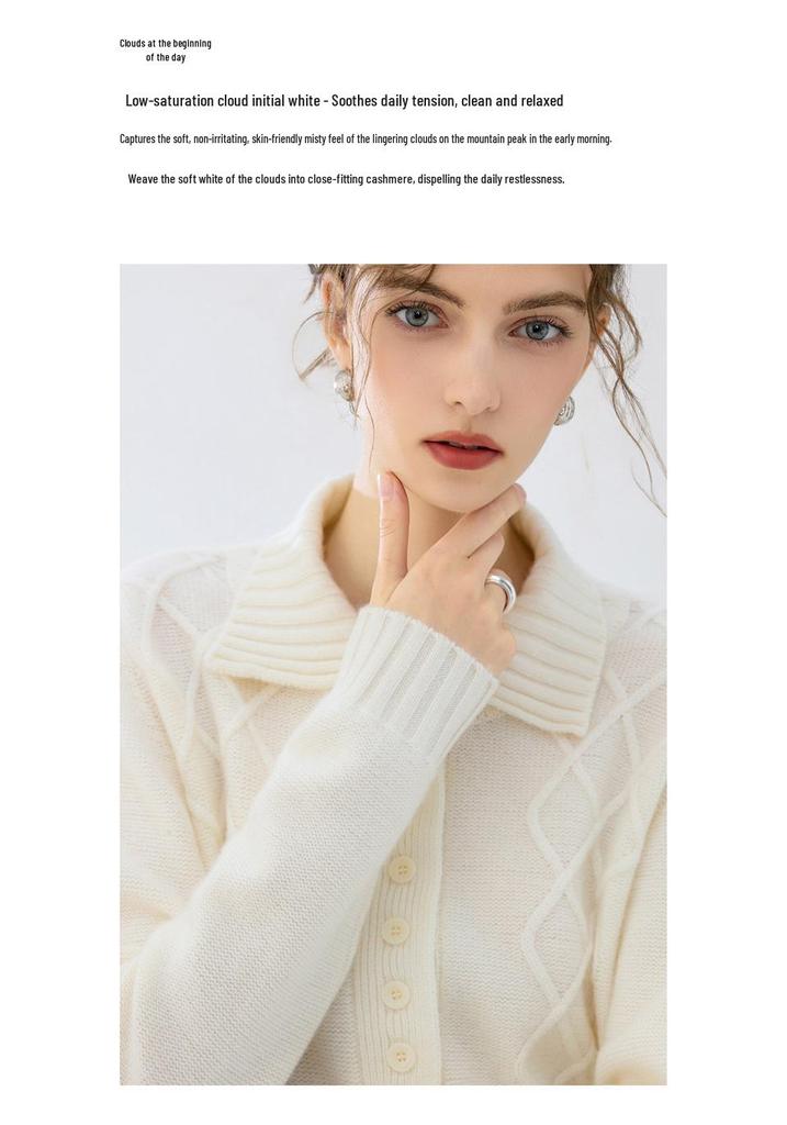 Cashmere Cable Knit Polo Collar Loose Long-Sleeve Sweater for Autumn/Winter