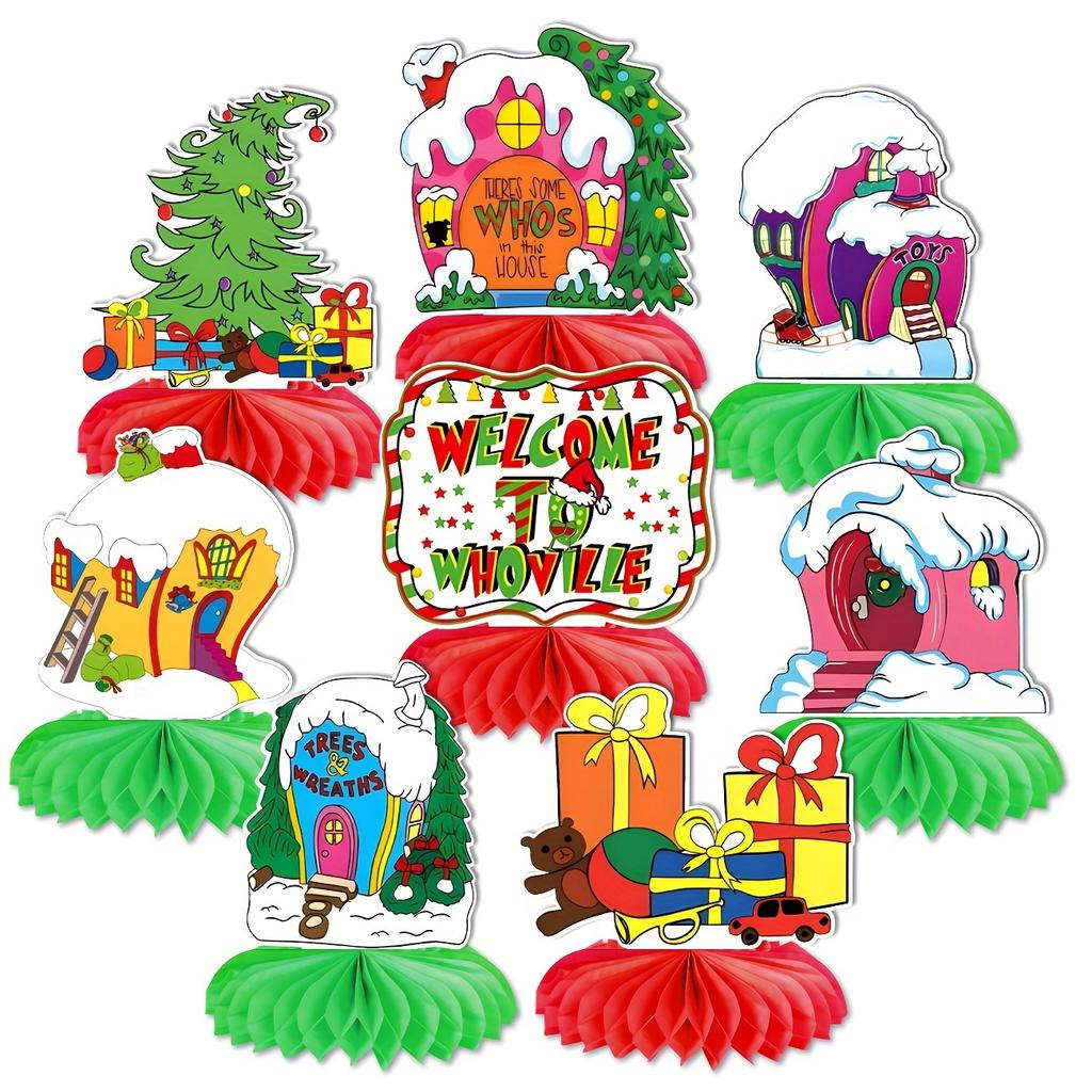 Whoville Weihnachtsdekorationen, 8 Stück Willkommen in Whoville Dekoration Mittelstück, Whoville Weihnachtsdekorationen Innenbereich, Weihnachten
