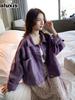 Small Size Loose Fit Slim Purple Denim Short Jacket Women Spring Korean Style Casual Top