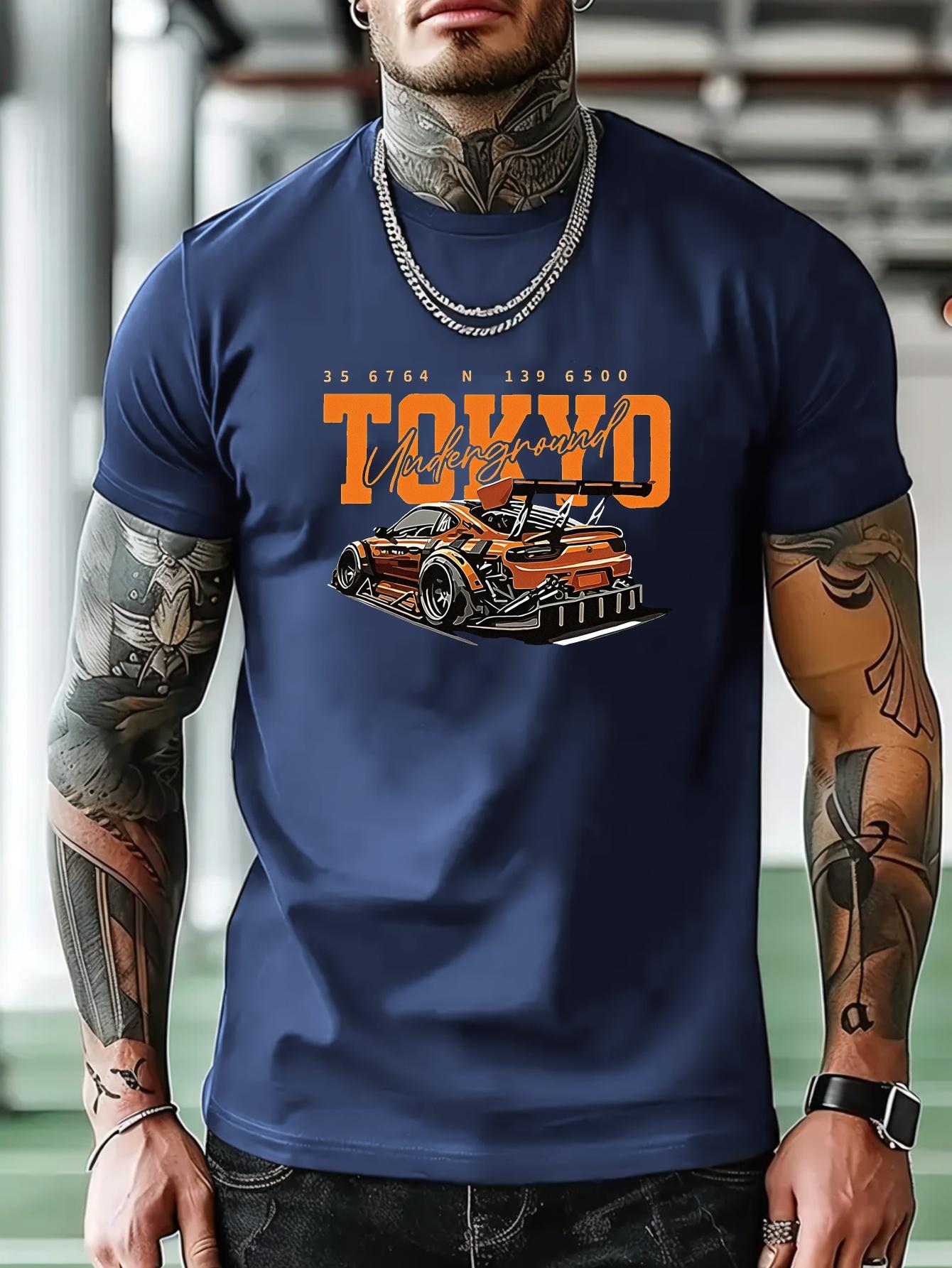 Graphic T-shirt - Tokyo Racing Car Design - Lightweight Breathable Cotton Blend Tee - Regular Fit Casual Shirt for Gym XXXL