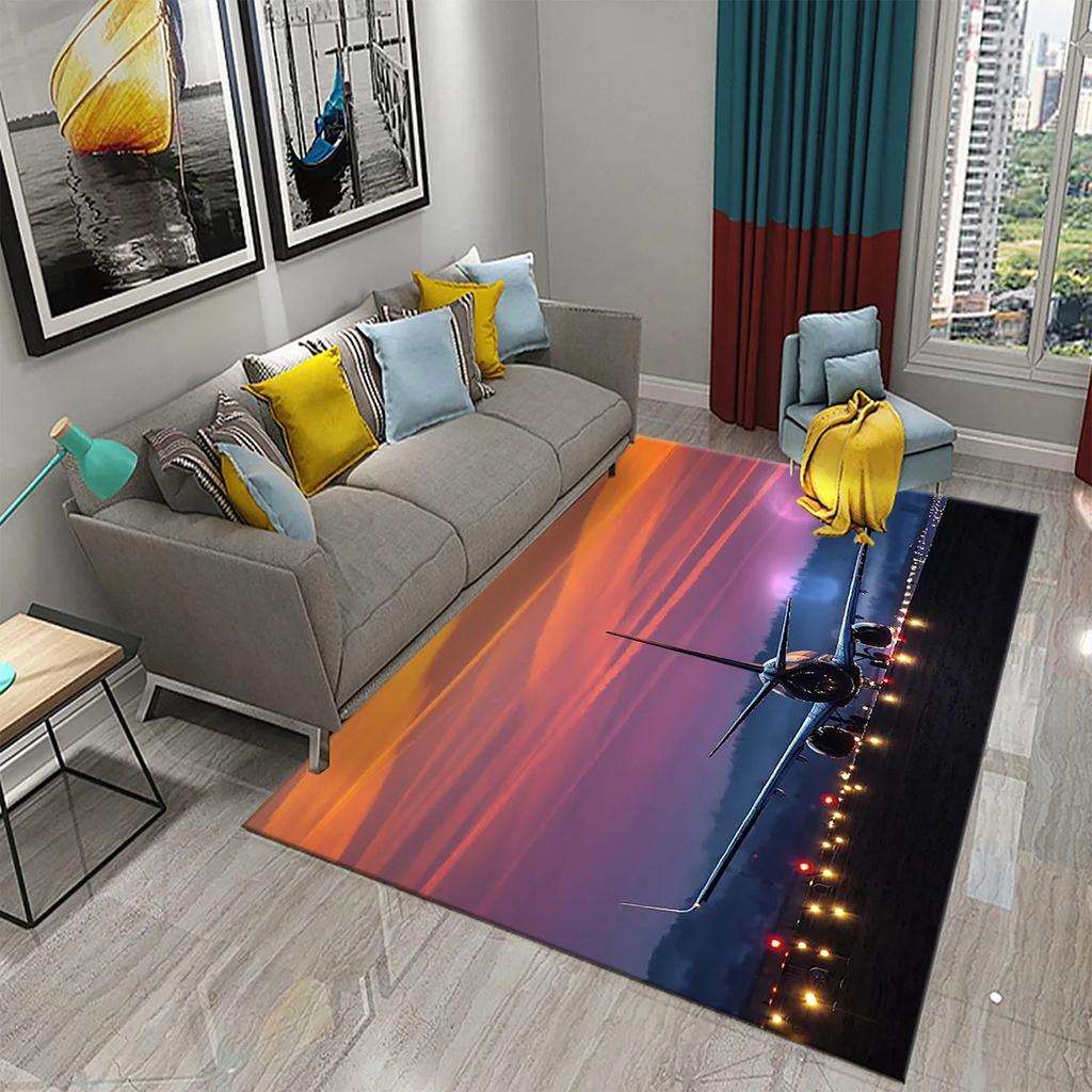 Airplane Carpet Sky Sunset Scene Area Mat For Kitchen Bathroom Entrance Door Anti-Slip Absorbent Mat Teens Bedroom Home Decor