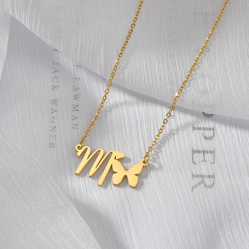 Atoztide Fashion Custom Name Stainless Steel Necklaces Personalized Jewelry Chain Crown Heart Butterfly Necklace for Women Gifts