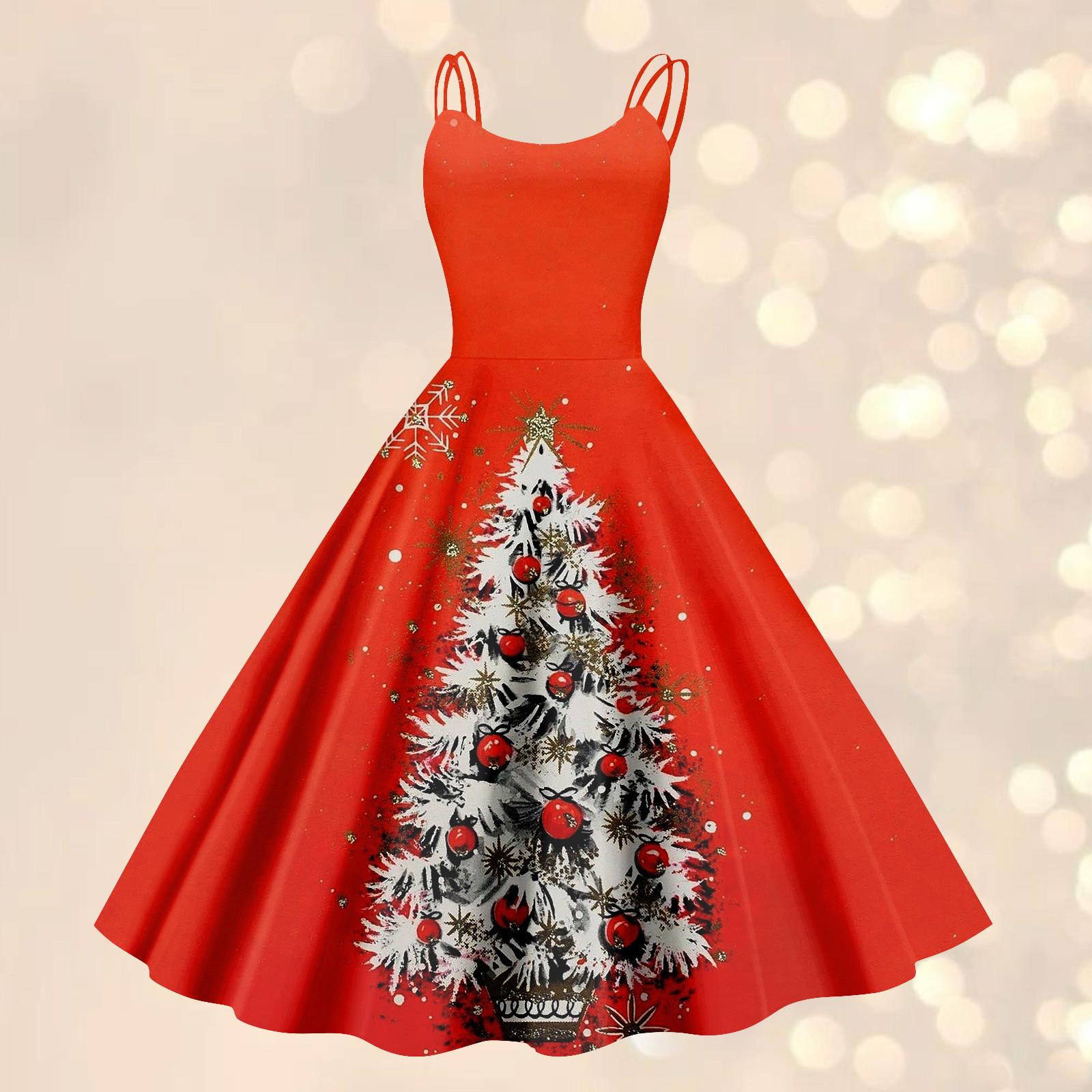 

Різдвяна жіноча повсякденна модна сексуальна ретро-спідниця в стилі панк з відкритими плечами S Кіновар