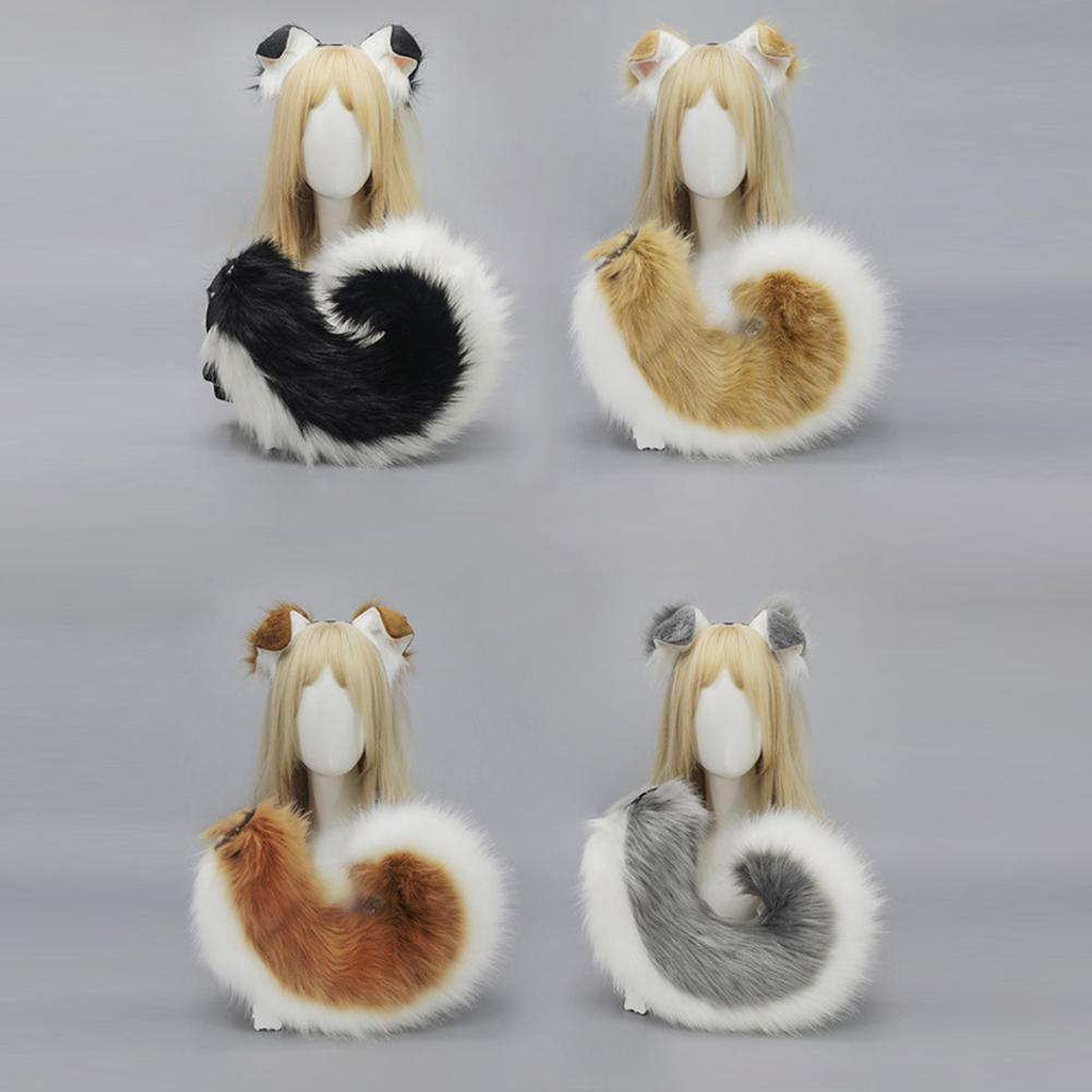 Halloween Dog Ear Tail Set  Cosplay Accessories Costume Plush Realistic Animal Ears Tail For Anime Party Cute Pet Role Play