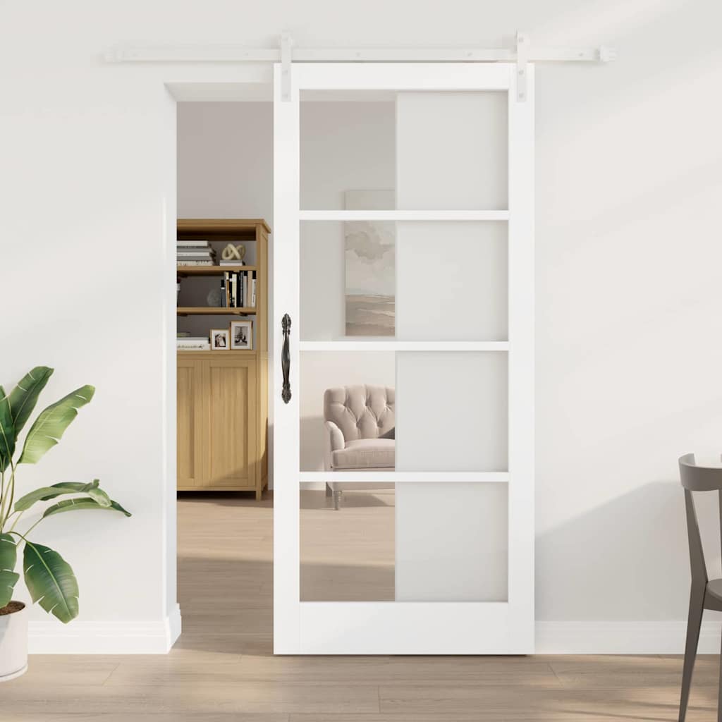 ORKDAL Sliding Door White 93 x 211 cm Solid Pine Wood and Glass