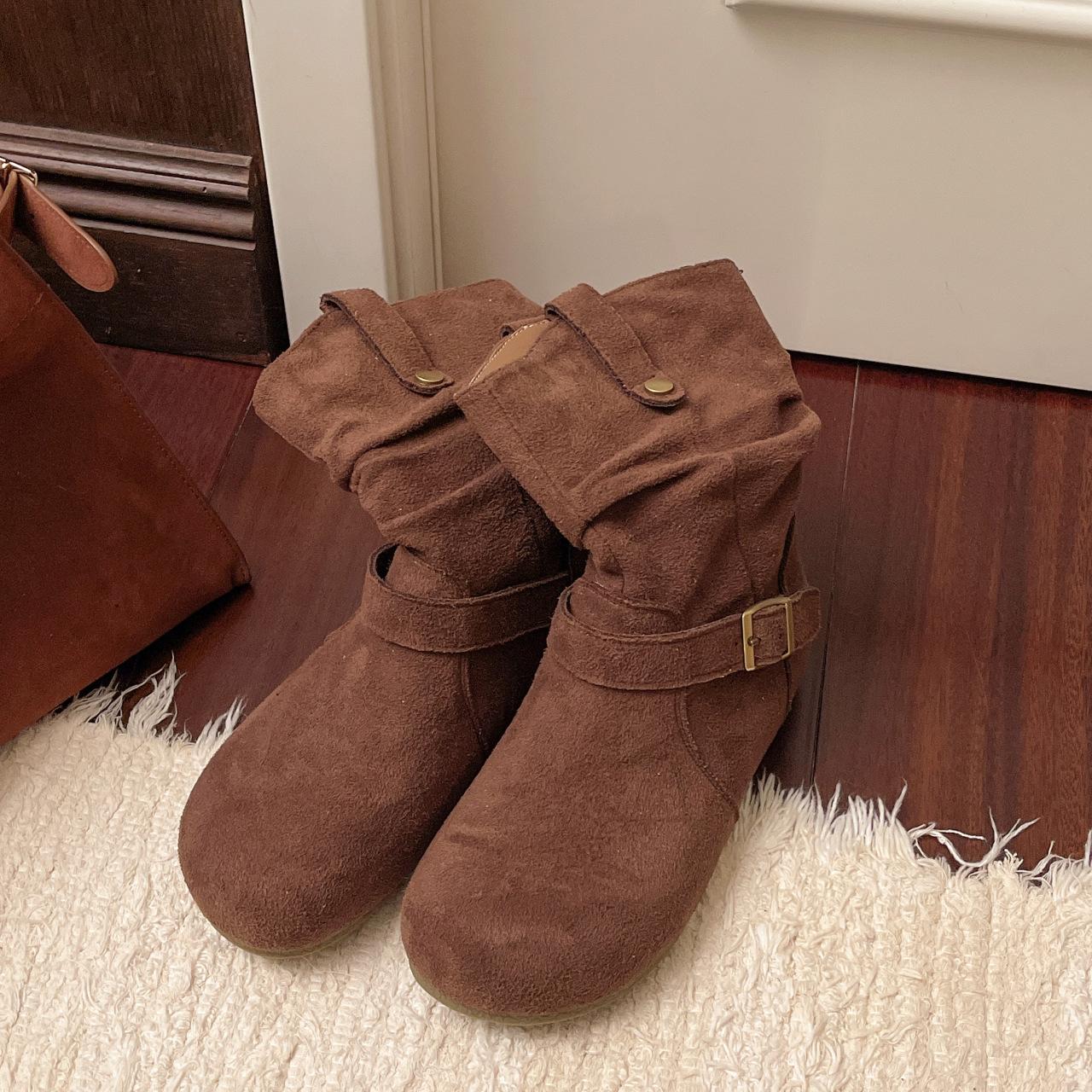 

Retro stacking boots women s 2025 autumn and winter new Korean fashion round head Martin short boots matte flat bottom short boots 40 темно-коричневого