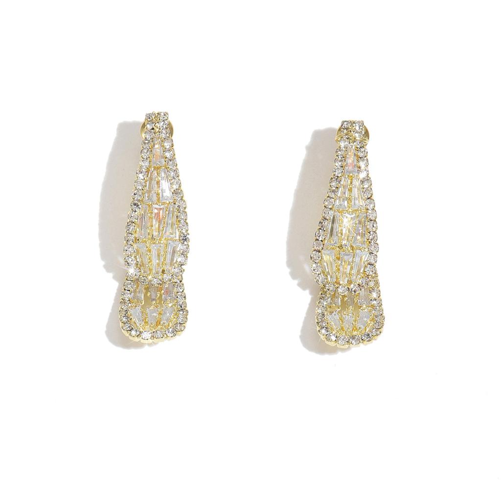 Fashionable and high-end water droplet inlaid diamond earrings for women, classic light luxury style, gorgeous accessories