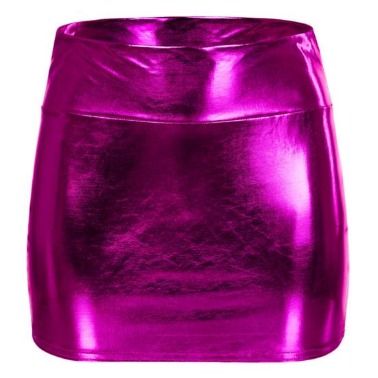 Club Show Sheath Skirt Slim Fit Glossy Smooth Surface Solid Color Mid Waist Clubwear Faux Leather Stage Performance Nightclub Mini