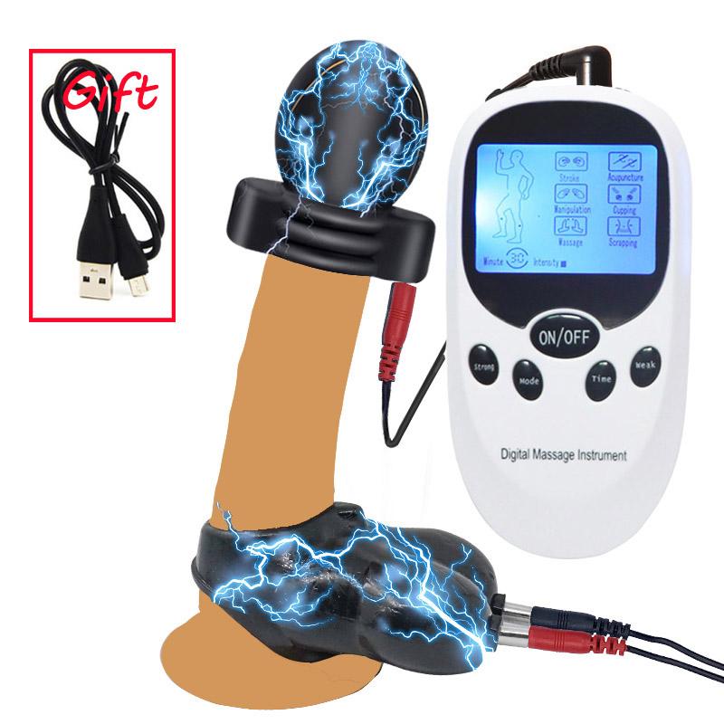Electric Shock Scrotum Bondage Sleeves,SM Male Glans Electro Stimulator Massage Cup,Electro Sex Chastity Cage Cock Ring  Toy