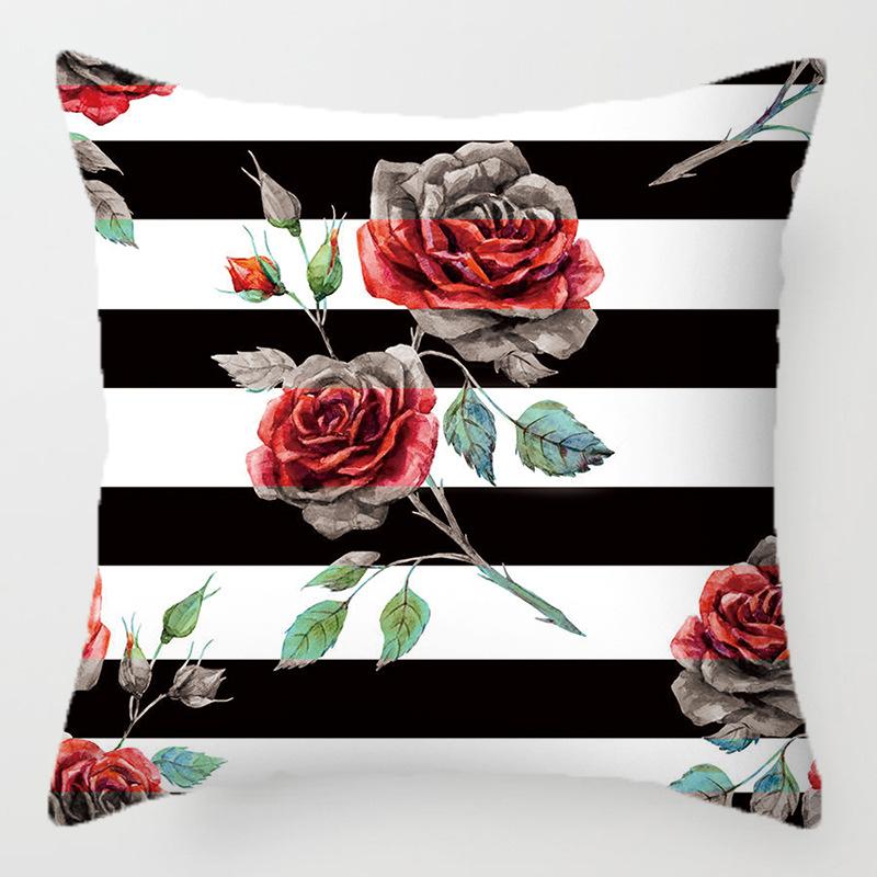 Colored Flower Pattern Series Throw Pillow Cover With Short Plush Print For Living Room Sofa Decoration Cushion Cover