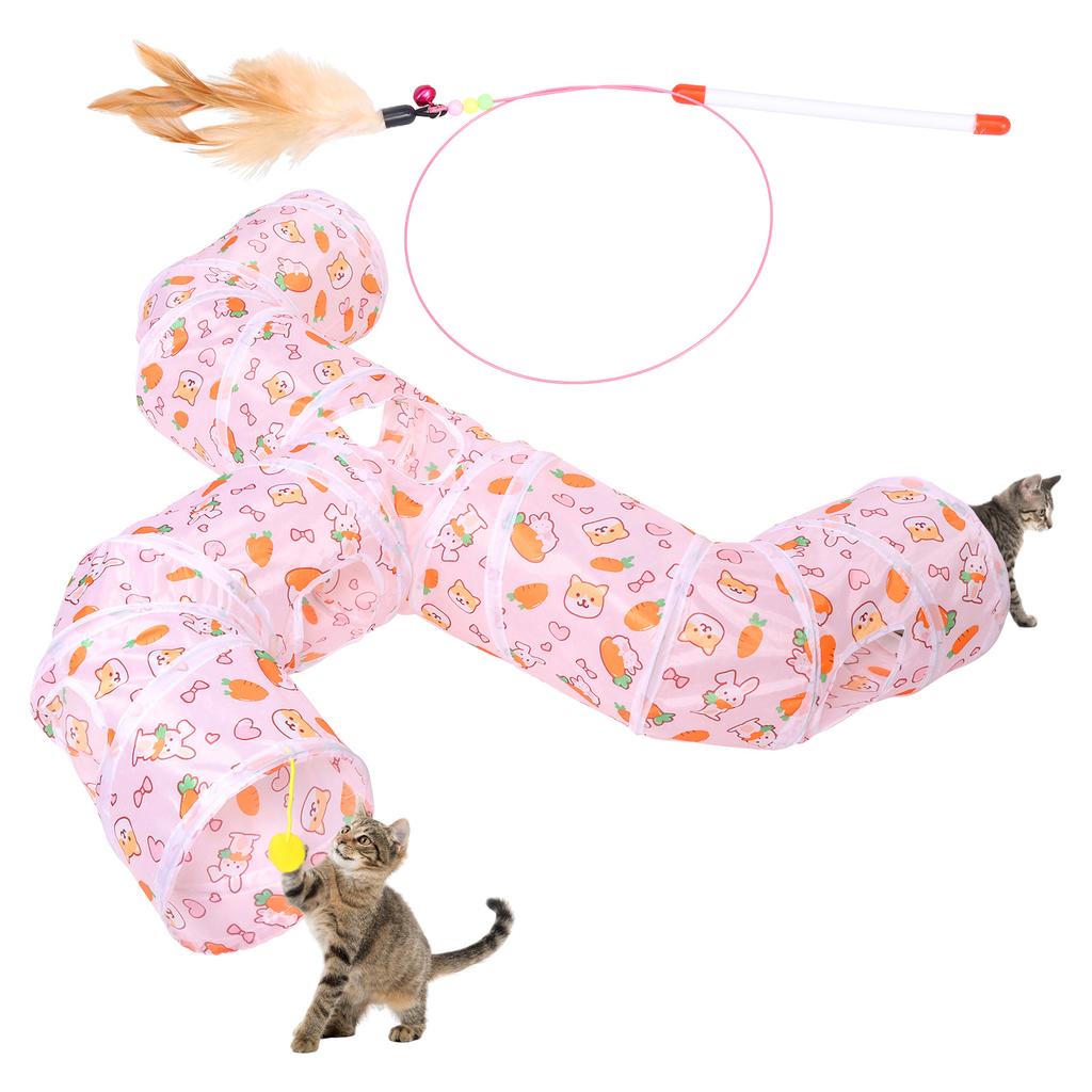 Faucet Style Foldable Cat Tunnel Versatile Tear Resistant Small Animal Tunnel Toy With Cat Teaser for Indoor Outdoor