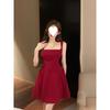 Hochwertiges Trägerkleid Damen Neues Sommer Reines Verlangen Stil Sexy Taille Dünn Temperament Rotes Kurzes Kleid