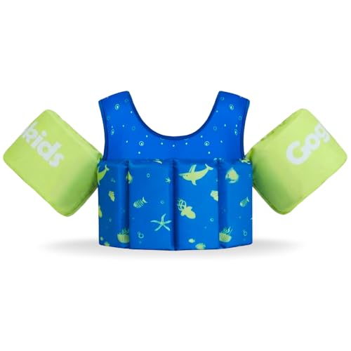 

Gogokids Kids Floating Swimming Vest with Non-Inflatable Armbands - Adjustable Buoyancy Swim Jacket, Flexible and Stretchy Pool Floatie for Ages 2-6
