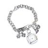 Armbånd Armbåndsur Rhinestone Flower Heart Love Style Rustfritt stål Stilig kvarts armbåndsklokke for hverdagen