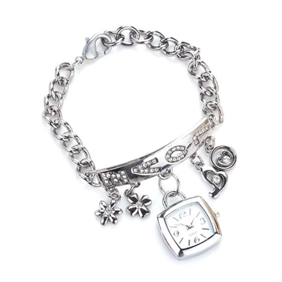 Armbånd Armbåndsur Rhinestone Flower Heart Love Style Rustfritt stål Stilig kvarts armbåndsklokke for hverdagen