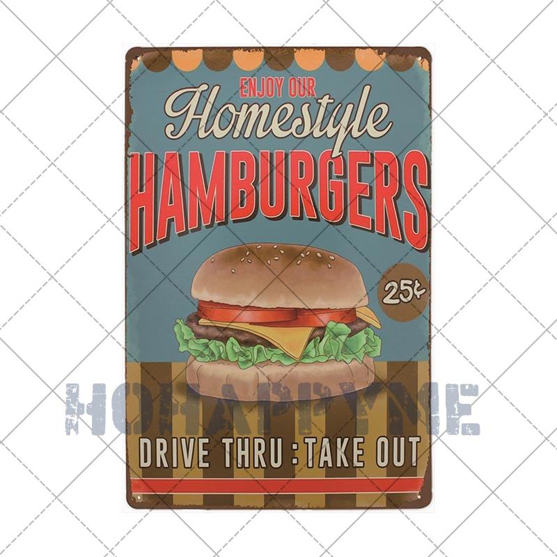 Food Dessert Sign Cake Donuts Hot Dog Metal Plaque Vintage Poster Decorative Restaurant Shop Cafe Wall Decoration Plates 20x30cm