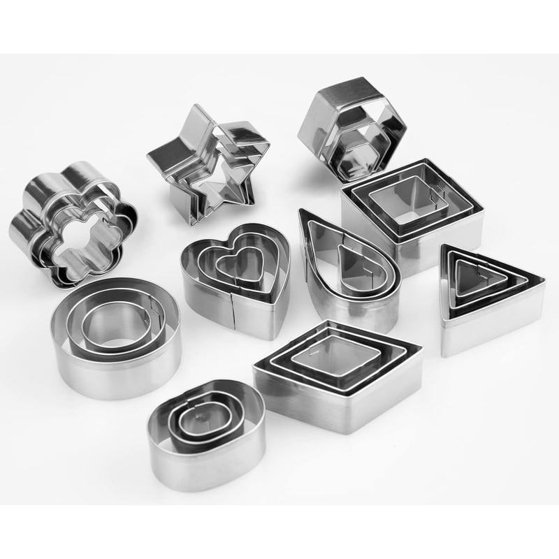 30-Piece Stainless Steel Cookie Cutter Set, Home Cake Pastry Biscuit Fondant Cutting Molds, Silver