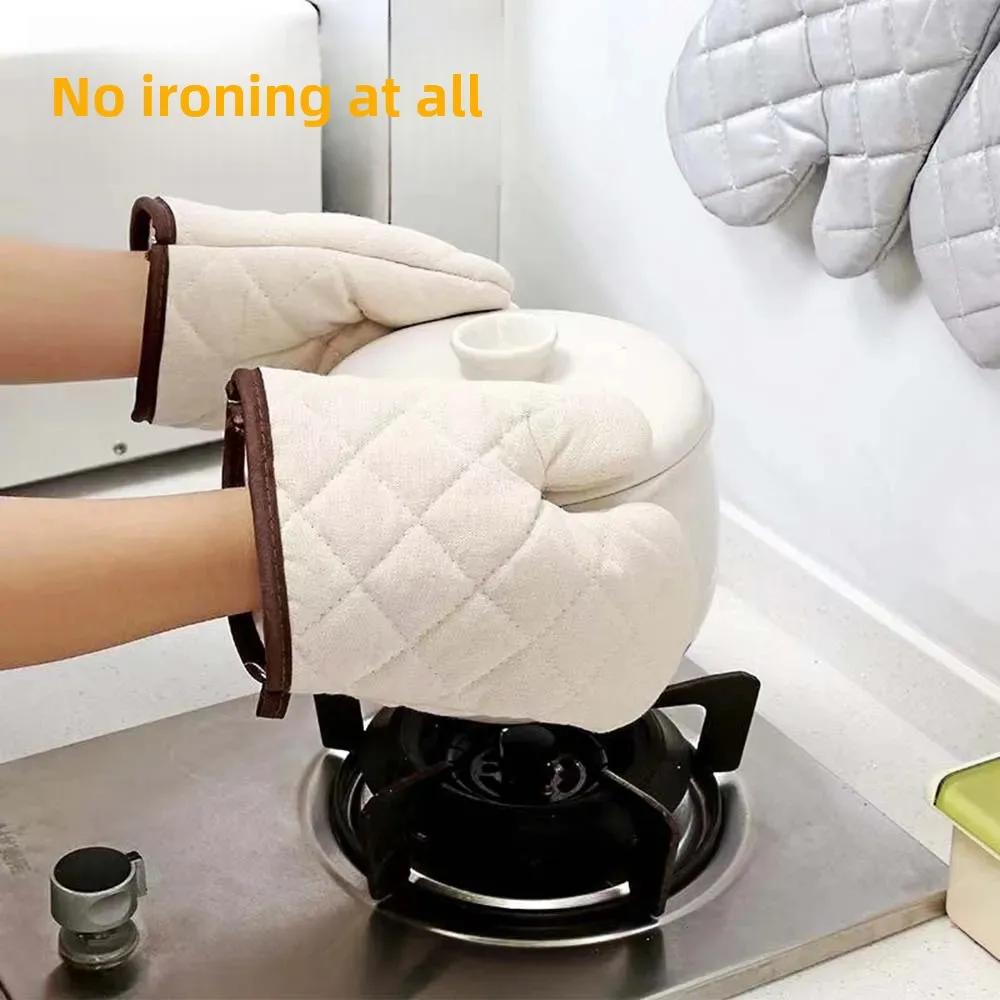 Extended Heat-Resistant Cotton Oven Gloves - Thickened for Kitchen, Microwave, Baking, and Anti-Scalding Protection