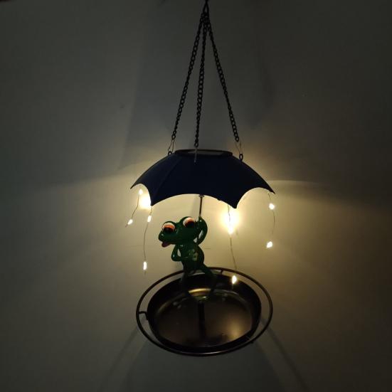 Solar Bird Feeder LED Light Outdoor Bird Feeder Frog or Dwarf Holding Umbrella Bird Feeder for Garden Backyard Decoration