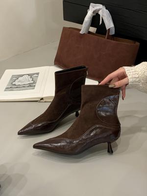 2025 New Autumn and Winter New Suede Short Boots Fashionable and Simple Thin Heels Medium Heel Temperament Versatile Thin Boots