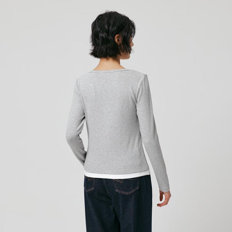 Hotwind Women's Faux Two-Piece Long Sleeve V-Neck T-Shirt