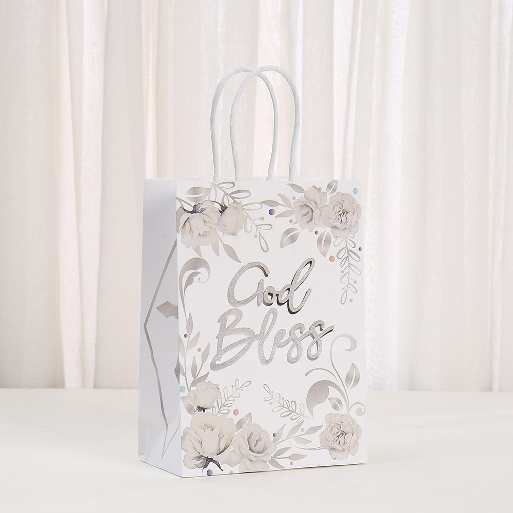 StoBag, God Bless Floral Cross Gift Tote Bags, Perfect for Baptisms, First Communion Weddings Christian Party Supplies