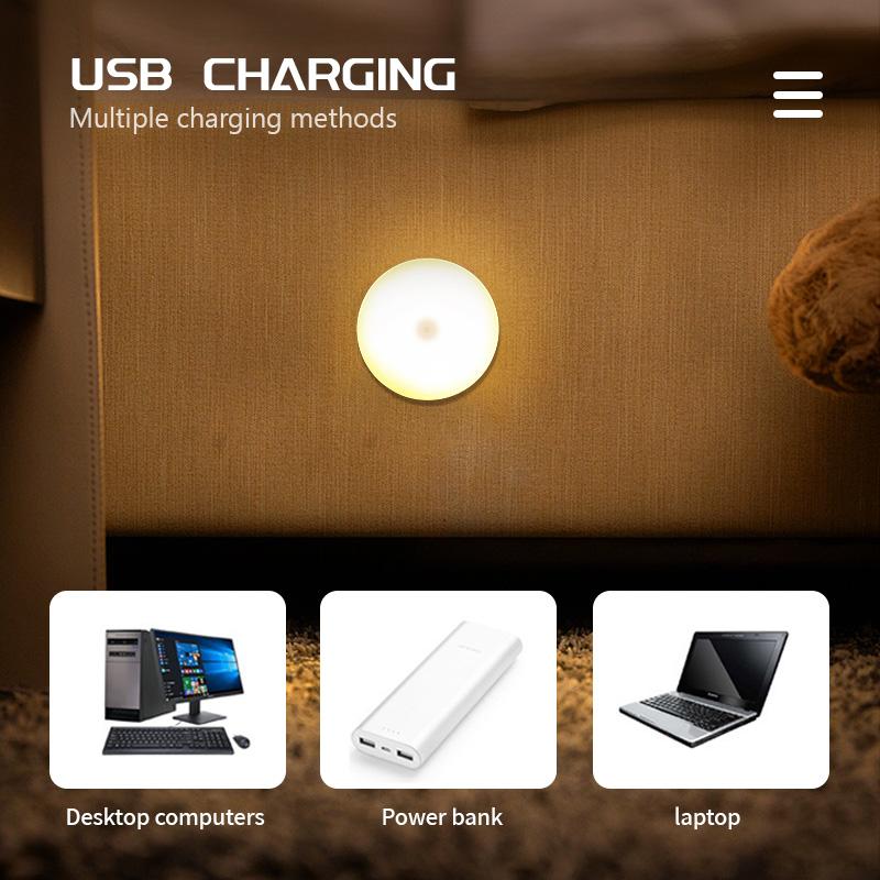 3/1pcs Smart Motion Sensor Night Light Warm/Cool White LED Cabinet Light USB Rechargeable for Bedroom Stairs Cabinets Wardrobes