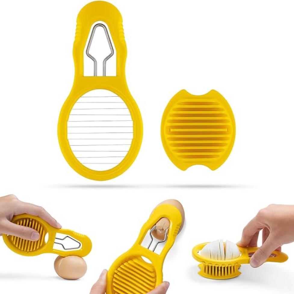 Multi Function Egg Slicer and Peeler 2 in 1 Tool Compact Portable Easy to Use for Hard Boiled Eggs Slicing and Shelling 2