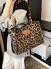 Leopard Print Tote Bag With Plush Material For Casual Streetwear Fashion