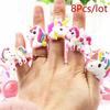 8Pcs/Set Cartoon Unicorn Silicone Ring Women Jewelry Kids Birthday Party Gift
