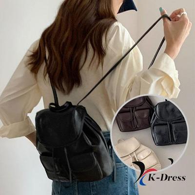 Drawstring Carry-All Backpack Glossy Pocket Mini Strap Leather Walk Mini Bag