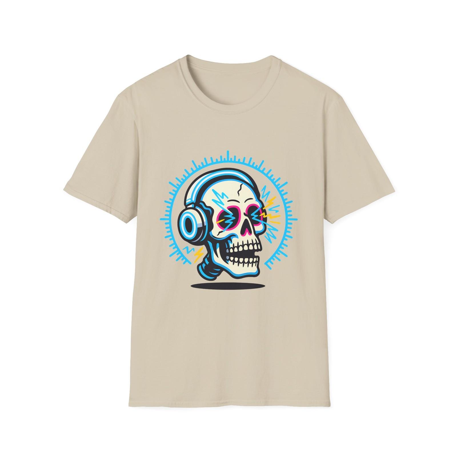 Unisex Softstyle T-Shirt Skull Headphones Soundwave Music Neon S