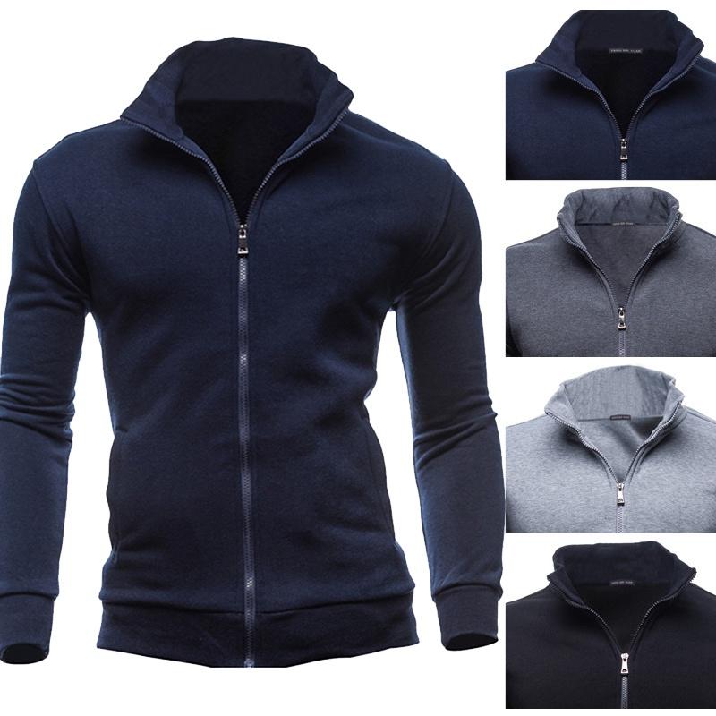 Men's Winter Zip Up Jacket With Stand Collar Ideal For Gym And Outdoor Activities