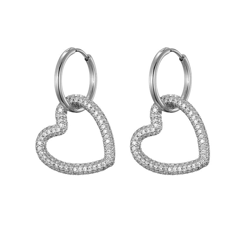 LOVBEAFAS New Fashion Zircon Cubic Zircon Heart Hoop Earrings For Women Gold Color Geometric Stainless Steel Round Earrings медный