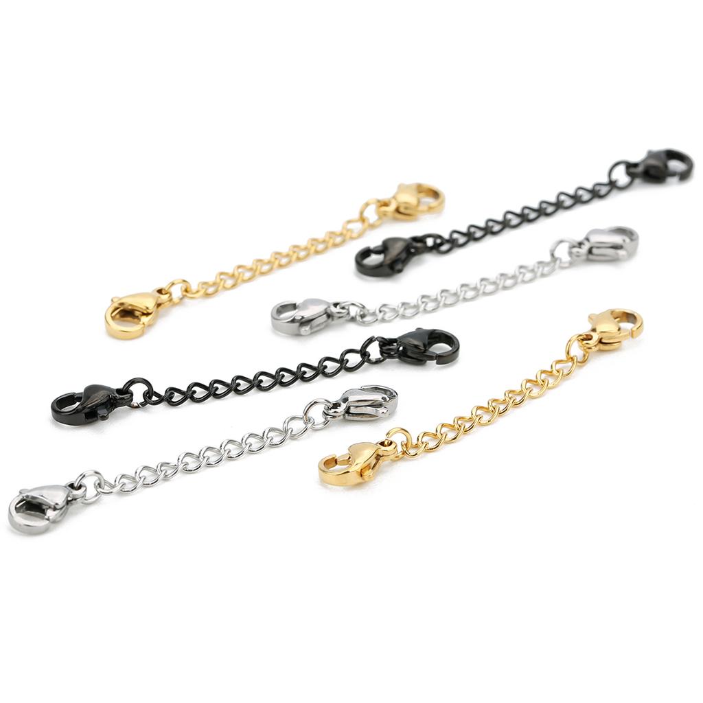 Louleur 5Pcs Stainless Steel Extension Chains With Lobster Clasp Necklace Extender Chain Extended Tail Chains For Diy Bracelet