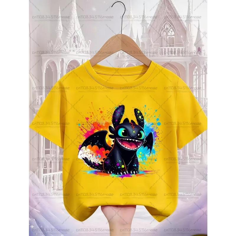 Summer Cute Toothless Cartoon Cotton T-shirt for Boys and Girls Fashionable Street Hot Casual Round Neck for Children
