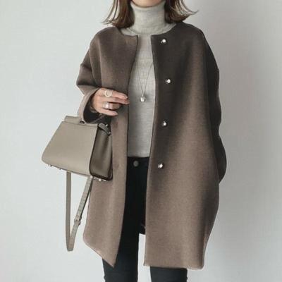 "2024 Autumn/Winter Commuter Cardigan: Slim Round-Neck Wool Cocoon Coat with Buttons"