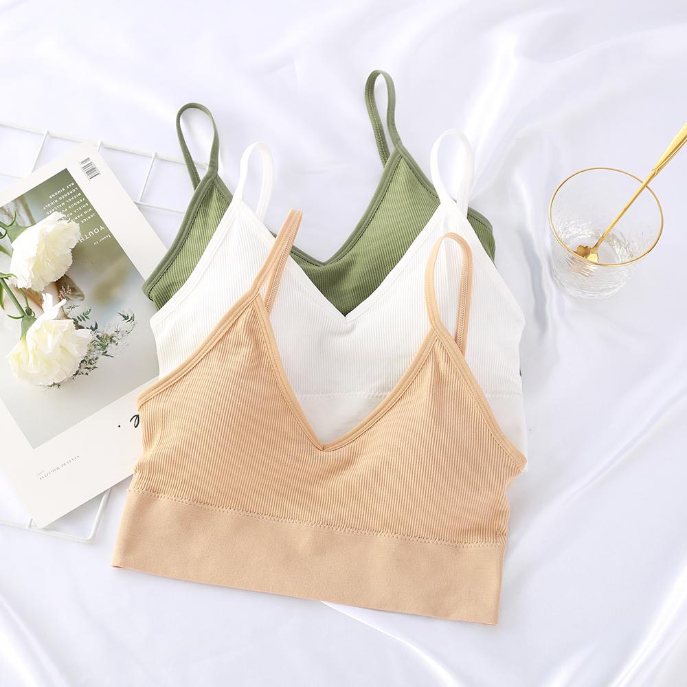 Mulheres Tank Crop Top Sem Costura Sem Costura Deep V Camisole Underwear Anti-Exposição Tubo Top Removível Camisola