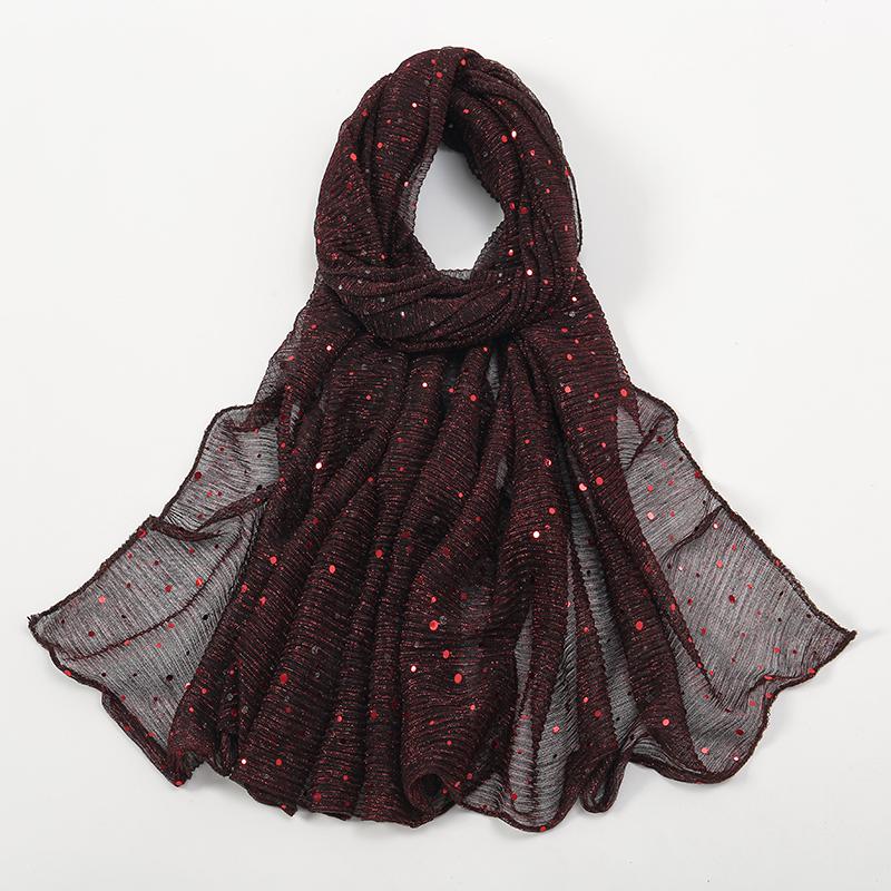 Glitter Sequins Scarf For Women Muslim Shimmer Hijab Crinkle Shiny Shawl Islamic Headscarf Thin Transparent Woman Party Stoles