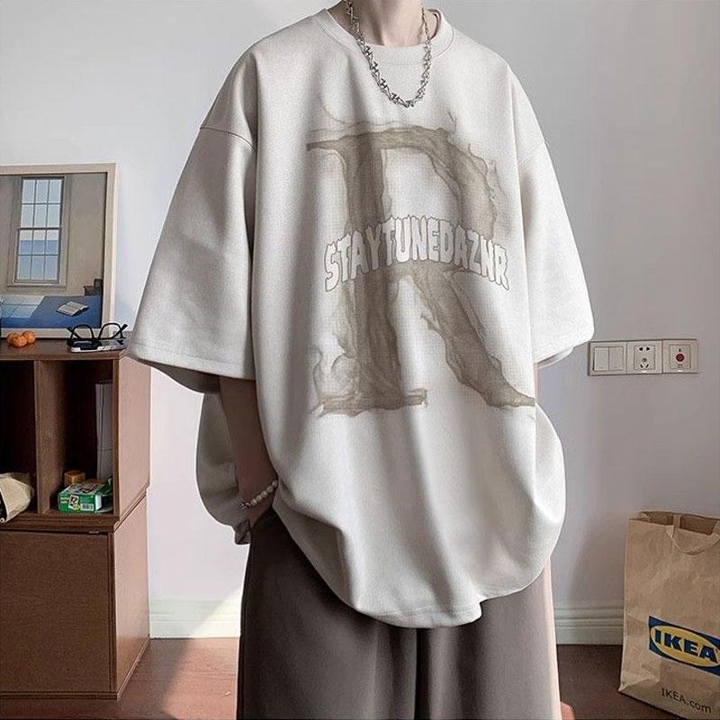 American Retro Letter Pullovers Men's Clothing O-Neck Printed Summer Casual Loose Young Style High Street Short Sleeve T-shirts