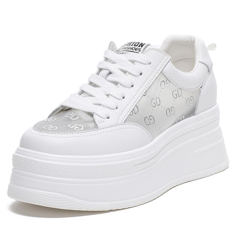 Inner height-increasing women s shoes spring thick-soled height-increasing muffin bottom shallow mouth hollow mesh shoes increase height and show 34