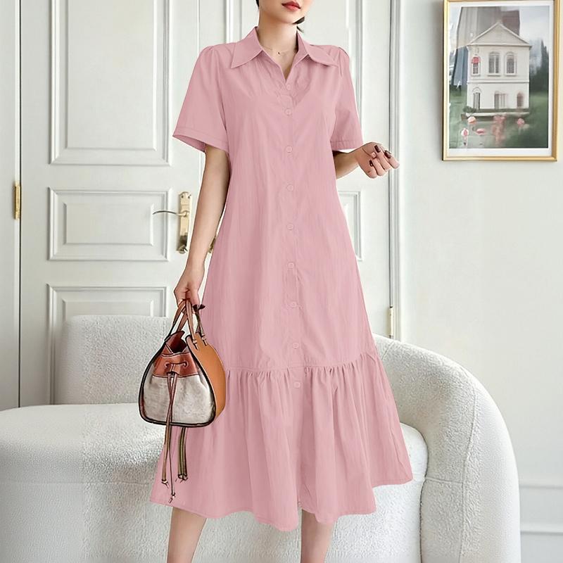 ZANZEA Kadın Günlük Devrik Yaka Bol Yazlık Kısa Kollu Elbise
